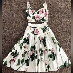 Dolce and Gabbana Bustier and midi skirt set pink roses 40 38 WOW!